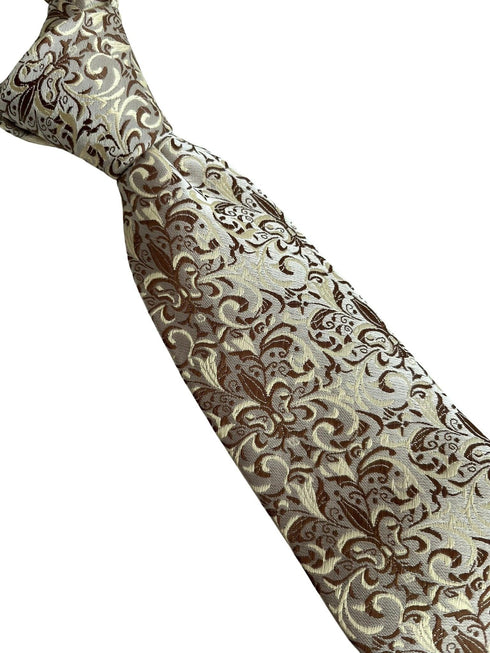 brown, gold and cream fleur de lis floral  design tie
